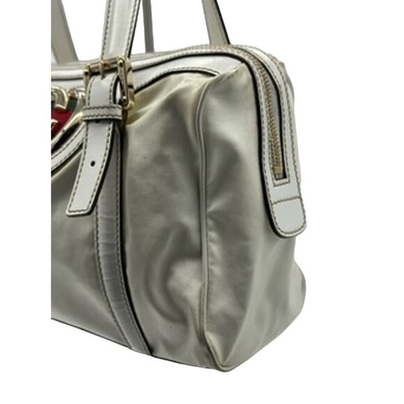 Gucci Web Britt Dialux Cream Leather Boston Bag*GG LOGO*Red Green Stripes! - Picture 6 of 16